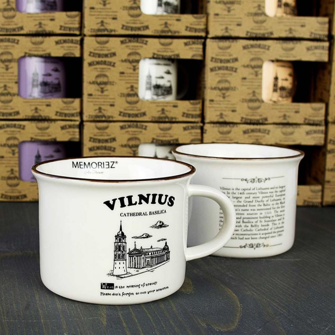 Baltas matinis keraminis puodelis „Vilnius Cathedral Basilica“ MEMORIEZ, 150 ml