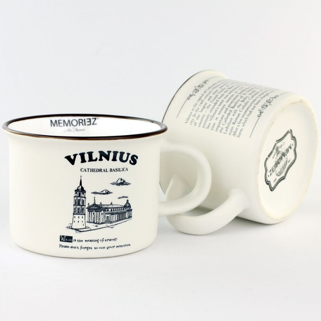 Baltas matinis keraminis puodelis „Vilnius Cathedral Basilica“ MEMORIEZ, 150 ml