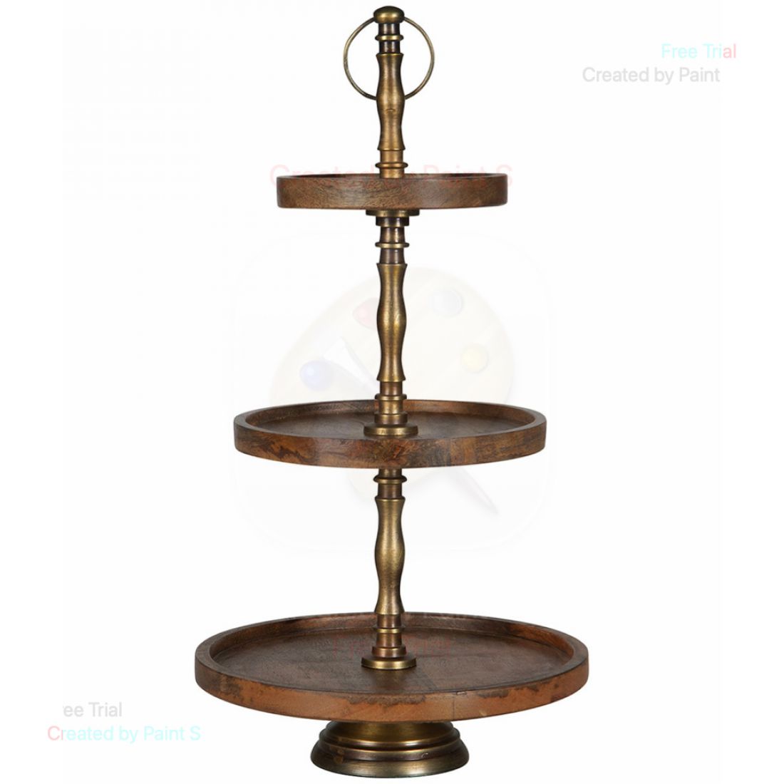 Daugiaaukštis padėklas, rudas, medis/žalvaris