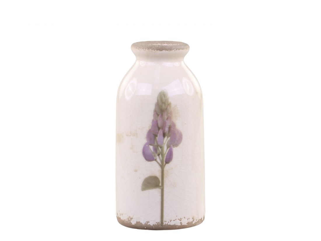 Sendintas kremo spalvos butelis gėlėms H15.5/D7.5 cm