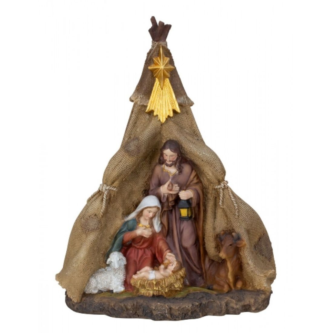 Gimimo scena su Juozapu, Marija, Jėzumi ir avyte aukštis 21,6 cm, plotis 16,8 cm