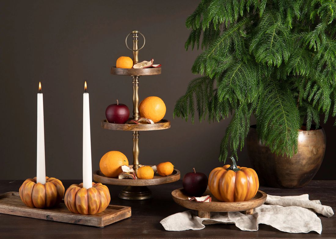 Daugiaaukštis padėklas, rudas, medis/žalvaris