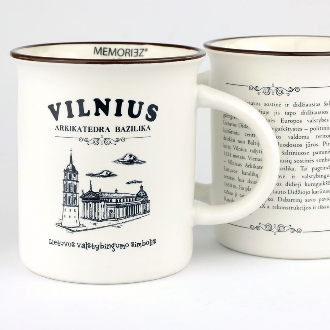 Keramikinis puodelis „Vilnius Arkikatedra Bazilika“ baltas matinis 280ml MEMORIEZ