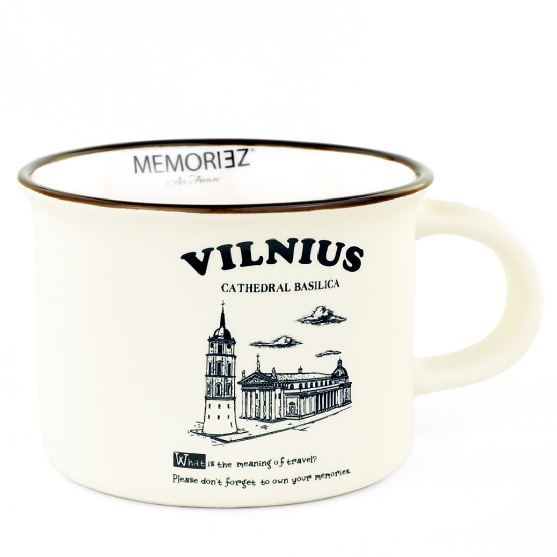 Baltas matinis keraminis puodelis „Vilnius Cathedral Basilica“ MEMORIEZ, 150 ml