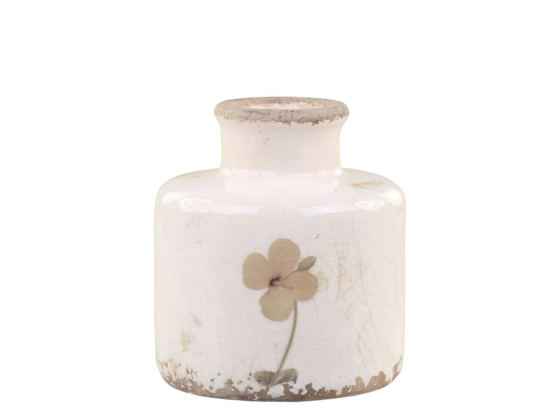 Sendintas kremo spalvos butelis gėlėms H10,5/D9 cm
