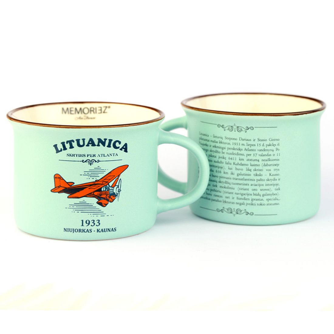 Mažas puodelis Lituanica 1933 – Skrydis per Atlantą MEMORIEZ(mėtų sp., 150 ml)