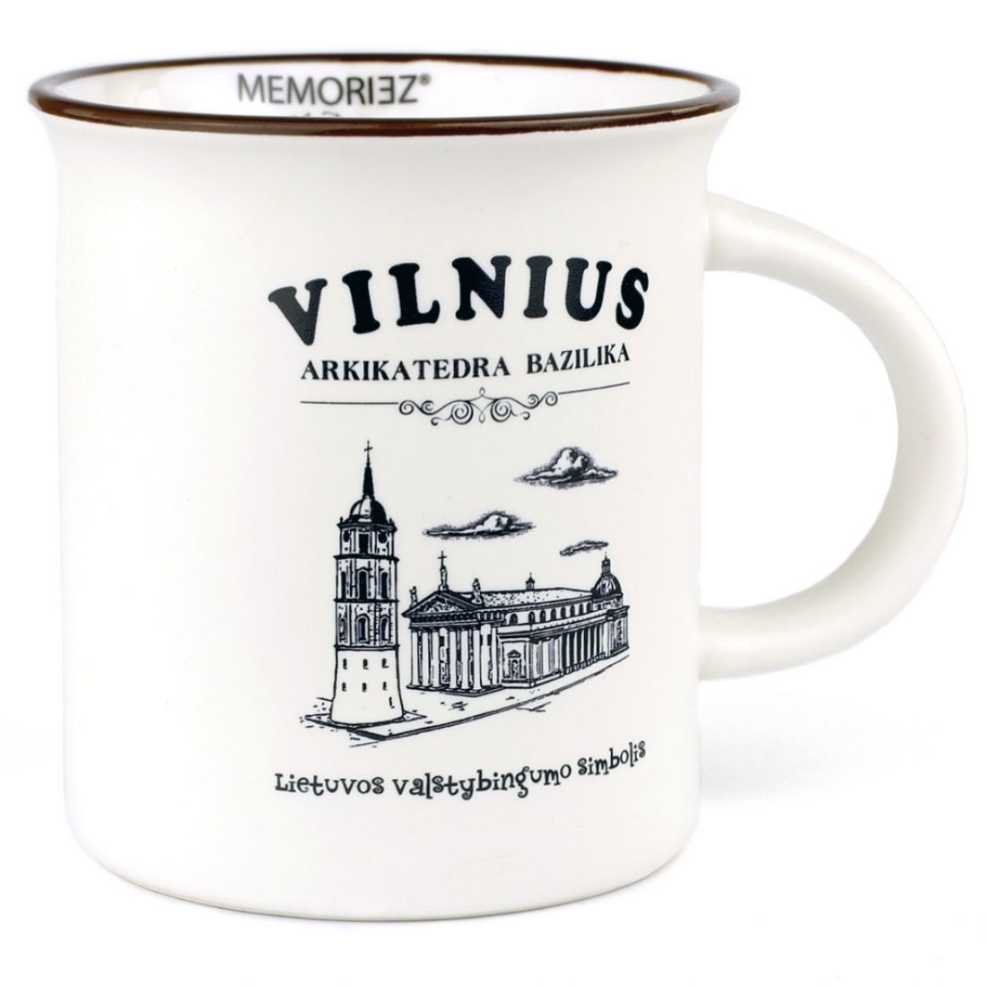 Keramikinis puodelis „Vilnius Arkikatedra Bazilika“ baltas matinis 280ml MEMORIEZ