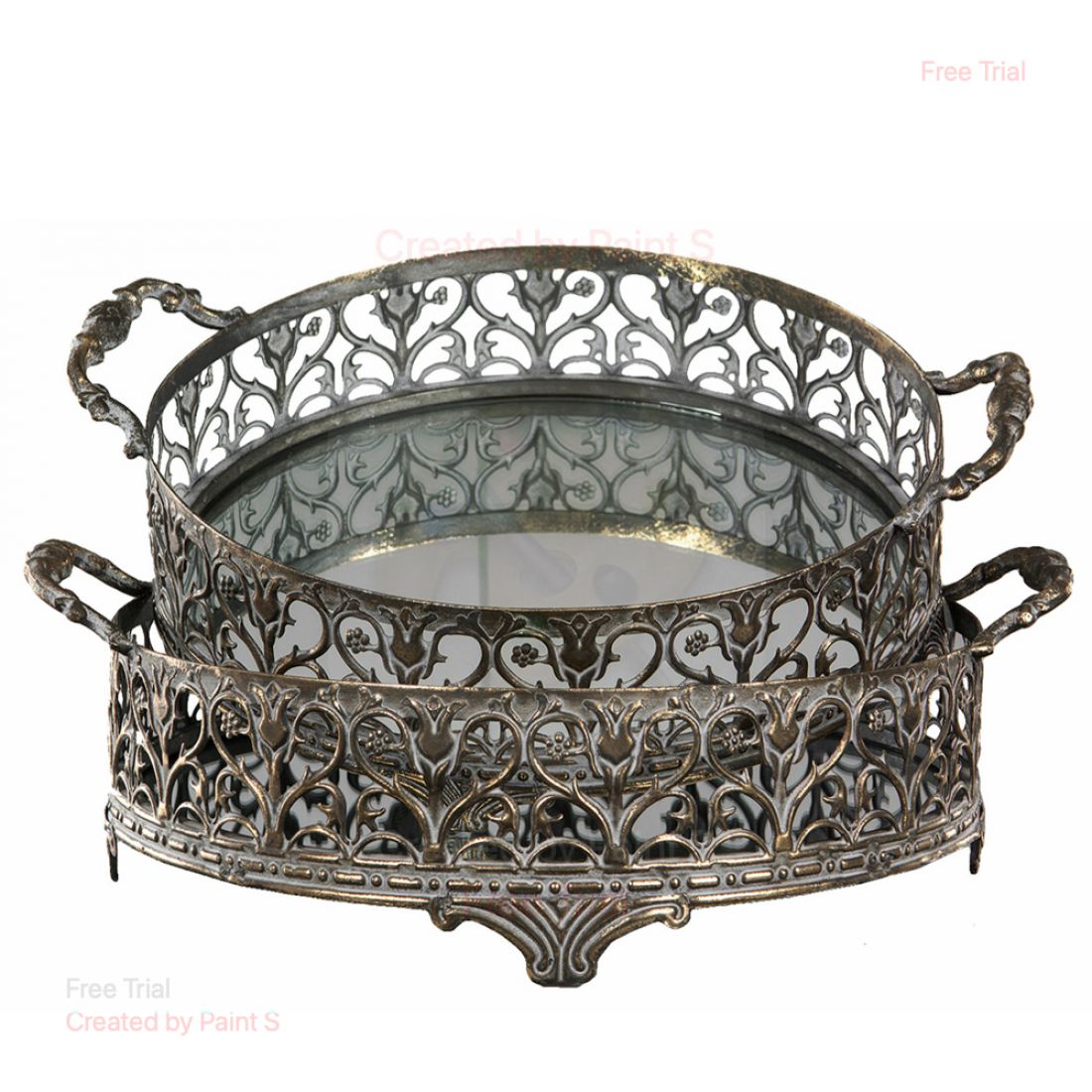 Padėklas/veidrodis, atspindintis antikvarinį G.Brown atspalvį