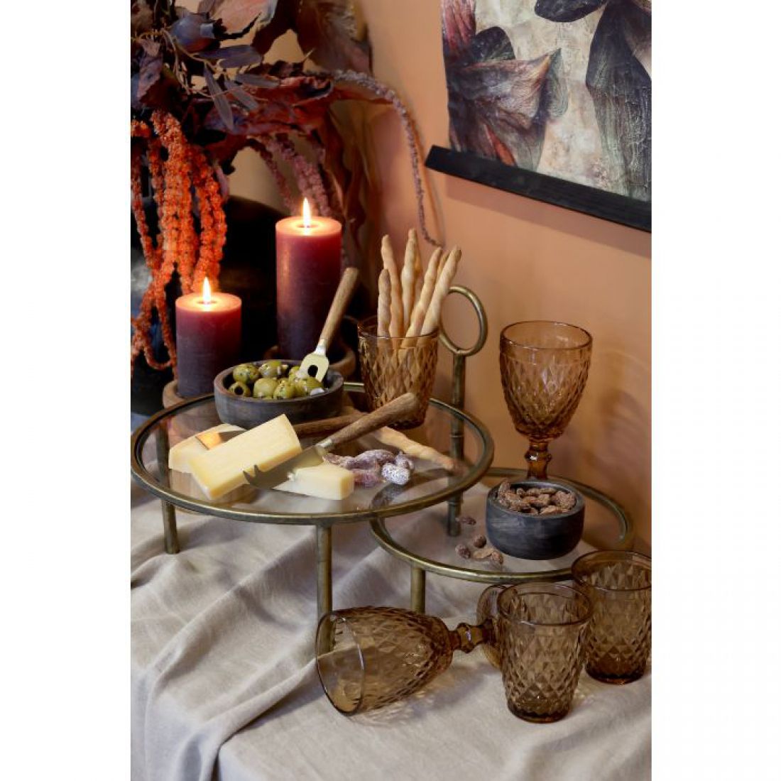 Etagerė su 2 padėklais, žalvaris