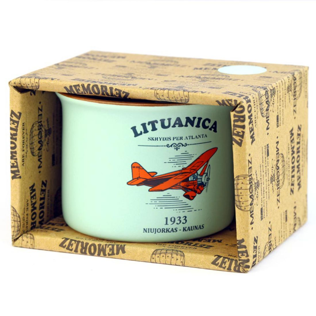 Mažas puodelis Lituanica 1933 – Skrydis per Atlantą MEMORIEZ(mėtų sp., 150 ml)