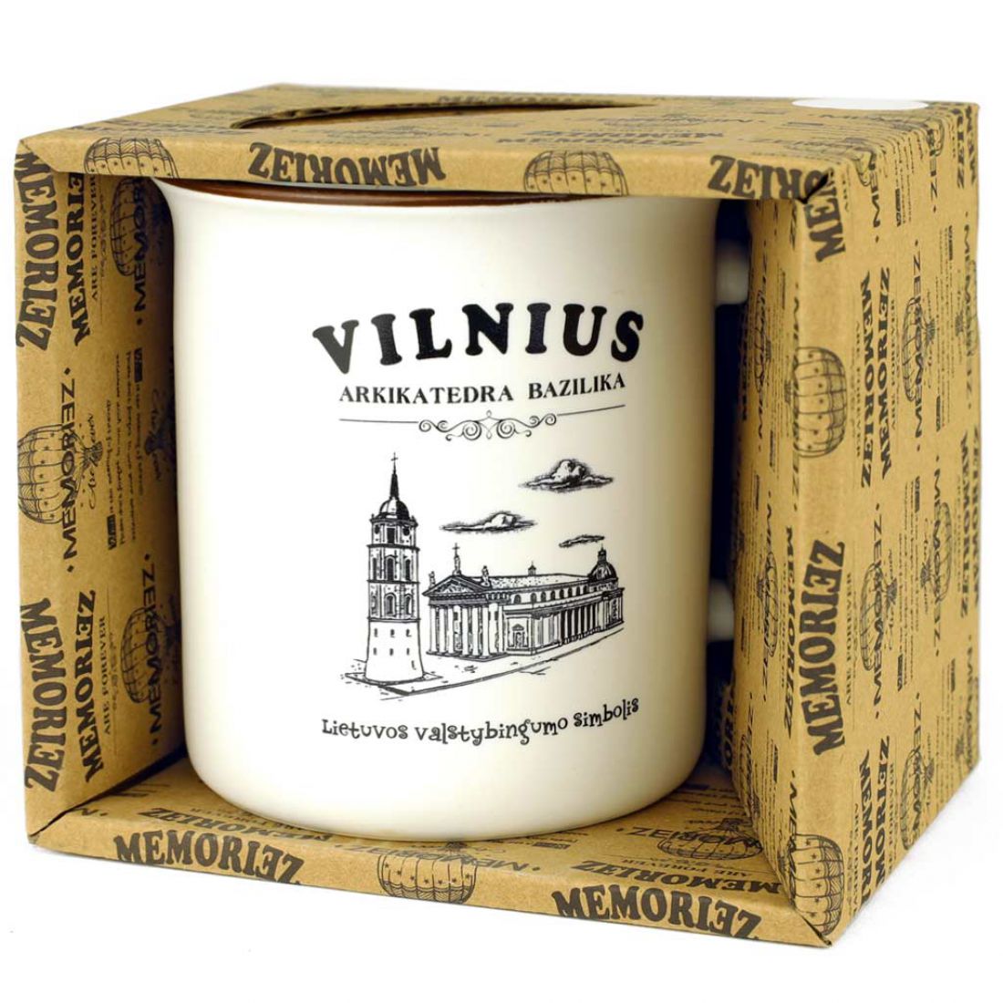 Keramikinis puodelis „Vilnius Arkikatedra Bazilika“ baltas matinis 280ml MEMORIEZ