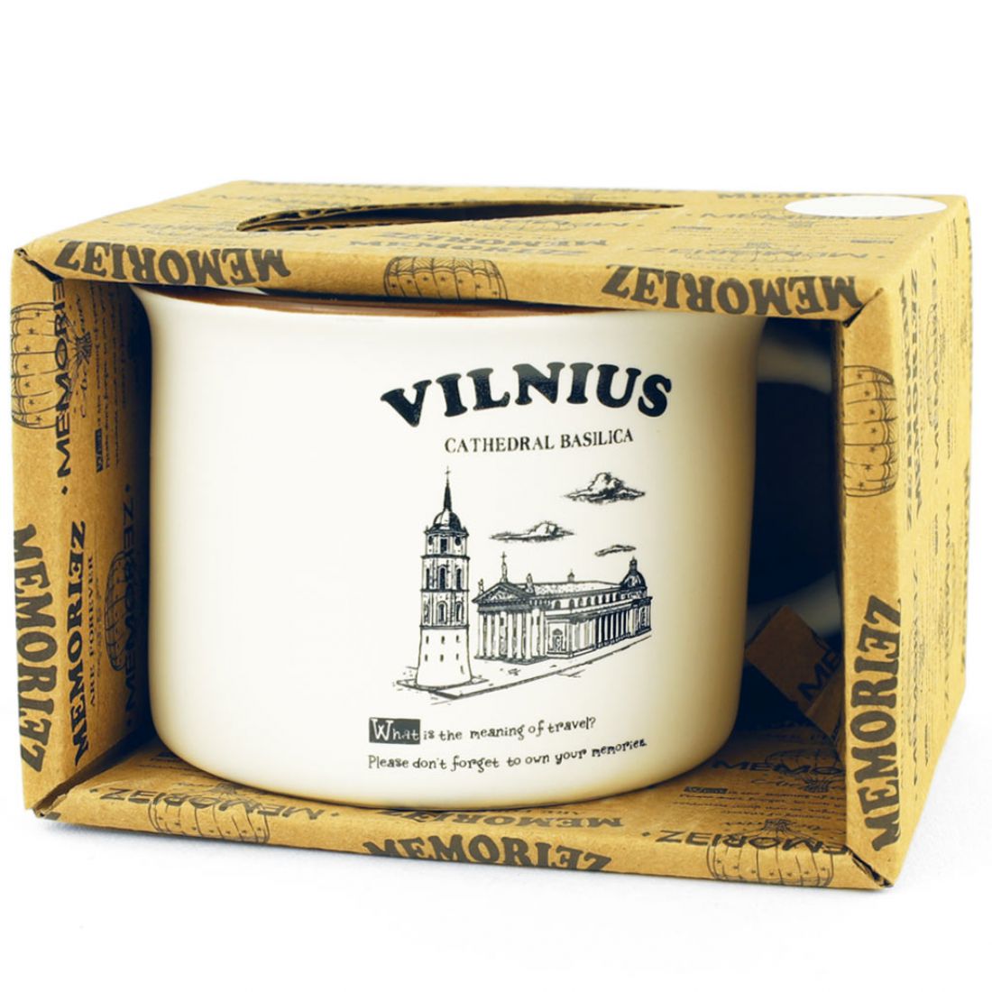 Baltas matinis keraminis puodelis „Vilnius Cathedral Basilica“ MEMORIEZ, 150 ml