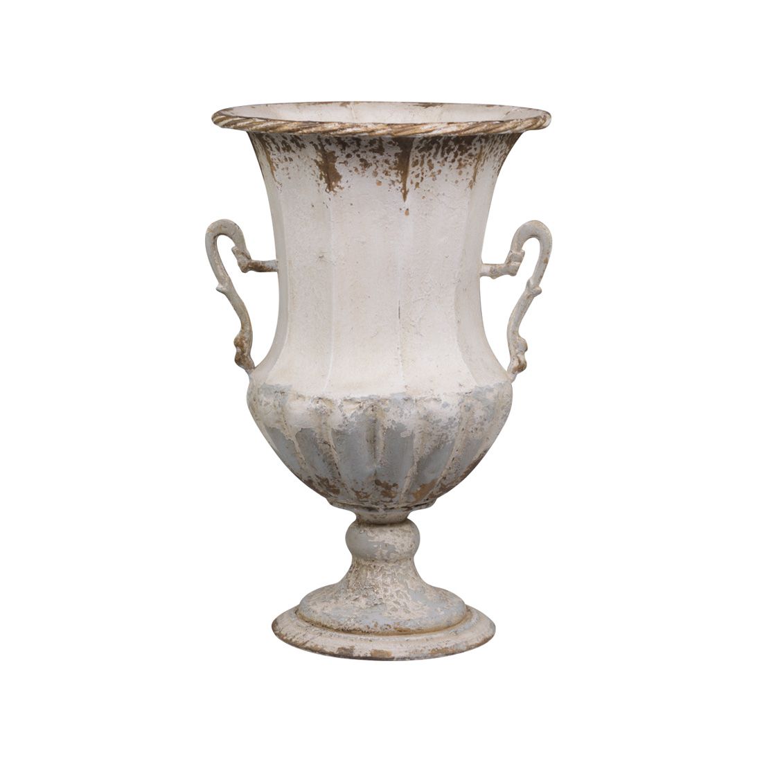 Prancūziško stiliaus balinto metalo aukšta vaza